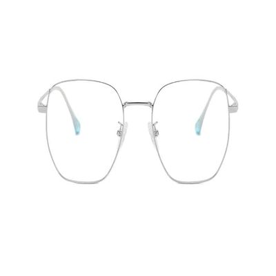 LTSRLL Oversized Square Metal Reading Glasses, Large Wire Frame Blue Light Blocking Computer Readers, Anti Glare Eyeglasses (Color : Silver, Size : +300)
