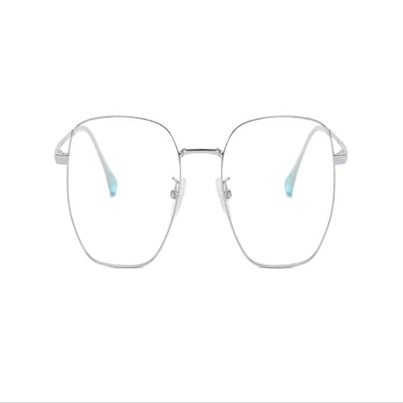 LTSRLL Oversized Square Metal Reading Glasses, Large Wire Frame Blue Light Blocking Computer Readers, Anti Glare Eyeglasses (Color : Silver, Size : +300)