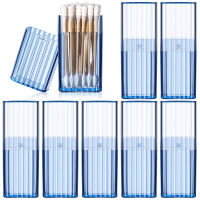 Dandat 8 Pcs Project Storage Case Portable Creative Storage Box Dental Toothpick Holder Floss Qtip Travel Case Transparent Flosser Dispenser Container for Teeth Cleaning Cotton Swab (Blue)