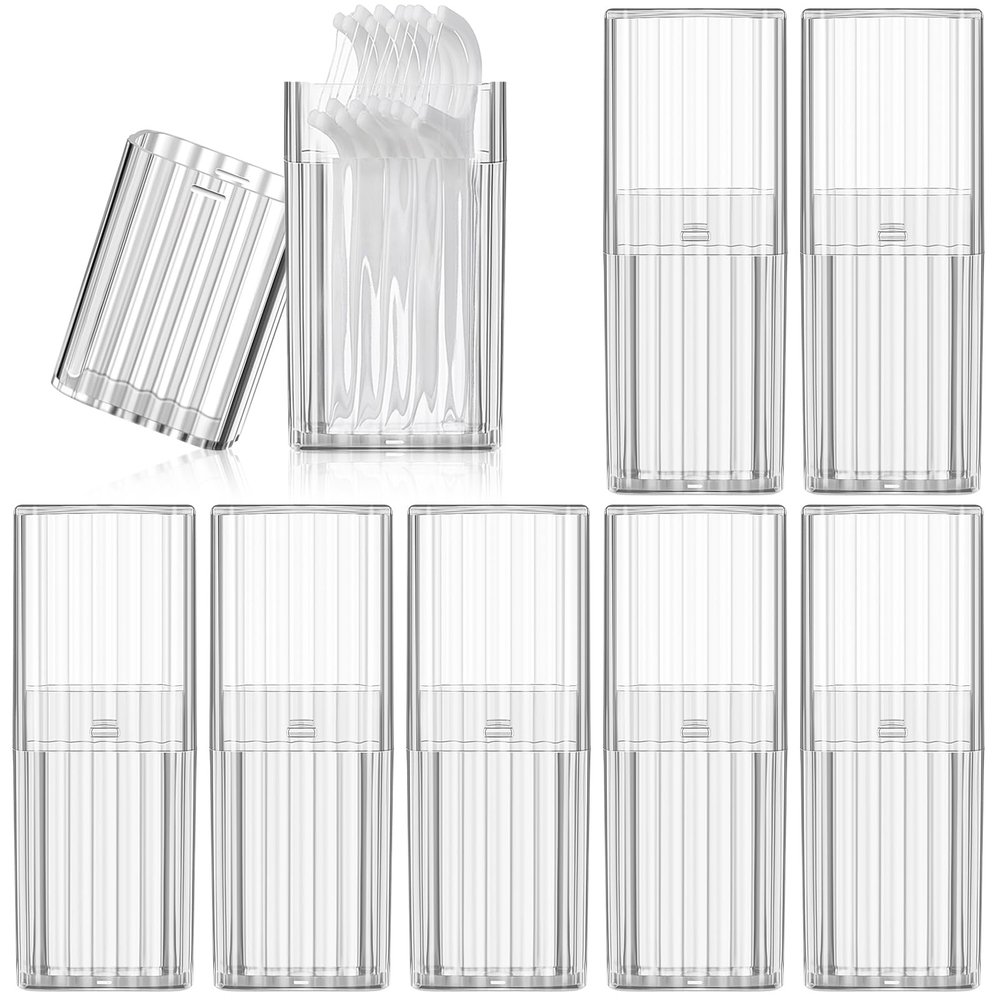 Dandat 8 Pcs Project Storage Case Portable Creative Storage Box Dental Toothpick Holder Floss Qtip Travel Case Transparent Flosser Dispenser Container for Teeth Cleaning Cotton Swab (White)