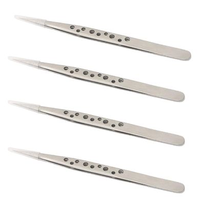4 Pieces Eyelash Extension Tweezers, Precision Straight Tip Tweezers with Holes for Jewelry Making, Electronics Repair and Hair Removal