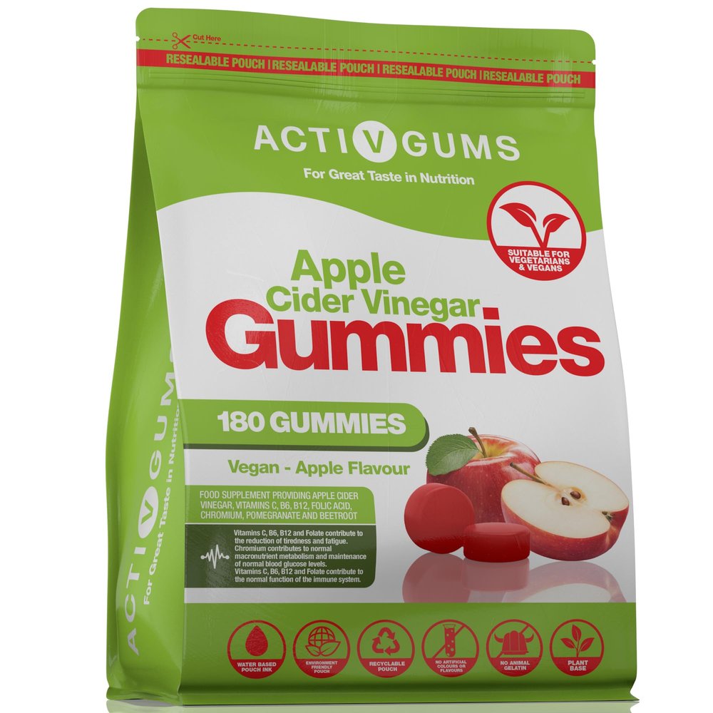 Apple Cider with Mother 180 Vegan Gummies | Vitamin C, B6, Folic Acid, B12, Chromium, Pomegranate & Beetroot | Resealable & Recyclable | Suitable for Ages 12+ by ActivGums