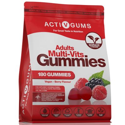 Adults Multivitamins 180 Vegan Gummies | 90 Days Supply | 11 Essential Vitamins & Minerals A,D,E,C,B3,B6,B5,B12, Biotin, Zinc & Iodine | | Resealable & Recyclable Pouch | For Men & Women by ActivGums