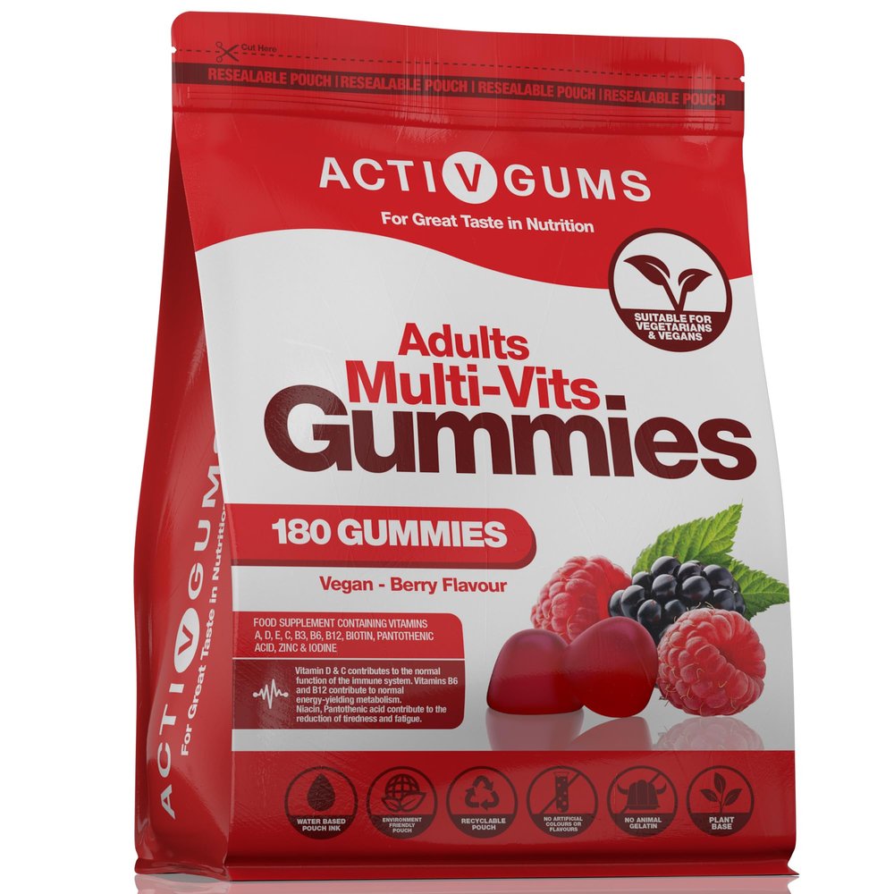 Adults Multivitamins 180 Vegan Gummies | 90 Days Supply | 11 Essential Vitamins & Minerals A,D,E,C,B3,B6,B5,B12, Biotin, Zinc & Iodine | | Resealable & Recyclable Pouch | For Men & Women by ActivGums