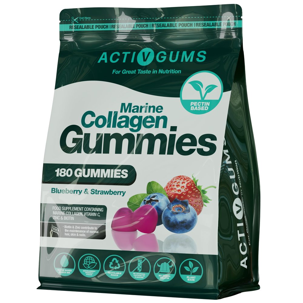 Marine Collagen Complex 180 Gummies | Strawberry & Blueberry Flavour | Contains Marine Collagen, Vitamin C, Zinc & Biotin | Resealable & Recyclable Pouch | Suitable for Age 5+ by ActivGums