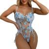Plus sizeOne-Piece Erotic Lingerie Sexy Sheer Pajamas, Blue, XXL view 1