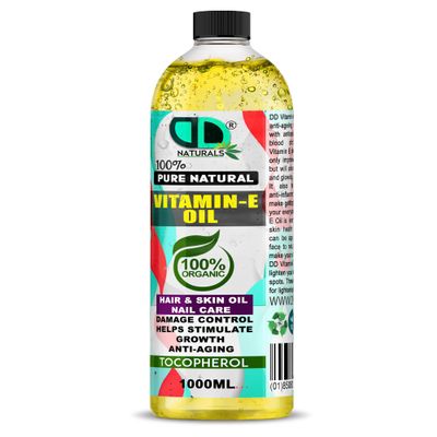 DD Teck 100% Natural Vitamin E Oil for Skin, Face & Hair Ultra Concentrated Moisturizing Body Oil for Dry Skin, Uneven Tone & Fine Lines Hydrating Nail Care (1000ml)