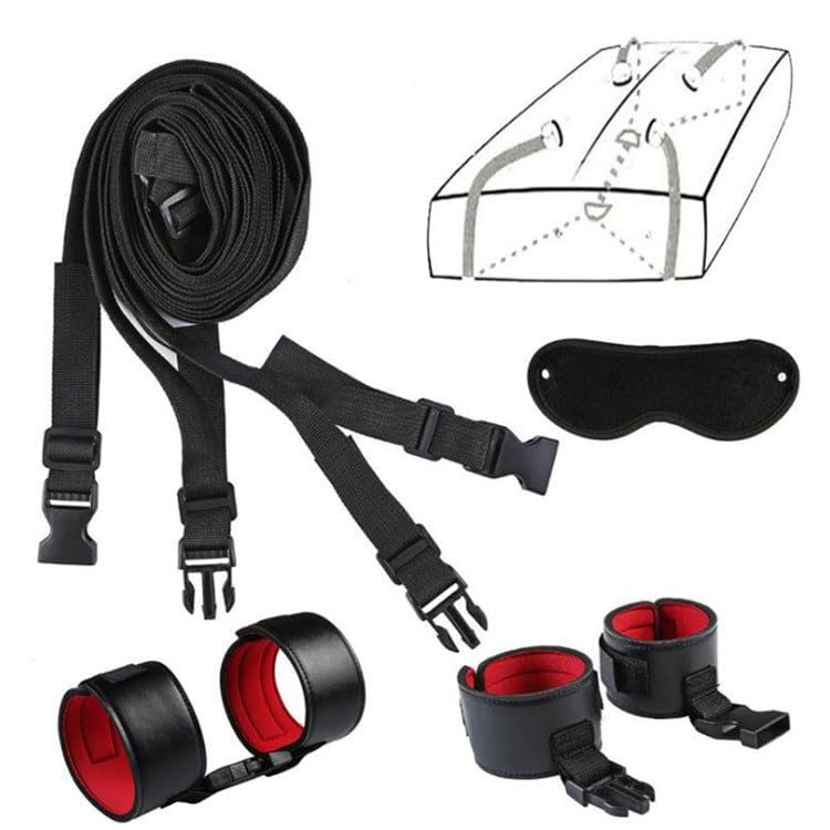 Black Under Mattress Restraint Kit with Connecting Cuffs