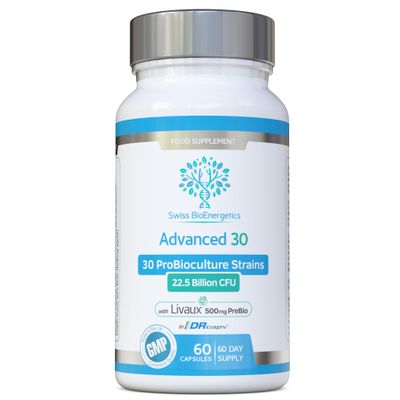 Bio Cultures Complex Probiotics & Prebiotics - Advanced 30 Strains & 22.5 Billion CFU with 500mg of Livaux PreBiotic per Capsule - 2 Month Supply in DR-Caps for Optimal delivery to The Gut - UK Made