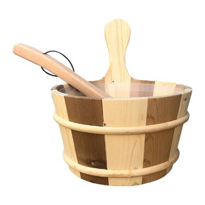 Duiaynke 4L Sauna Barrel and Ladle Steaming Tool, for Sauna Bath Spa Jacuzzi or Wine Bucket Set and Storage Planter (Wood Brown)