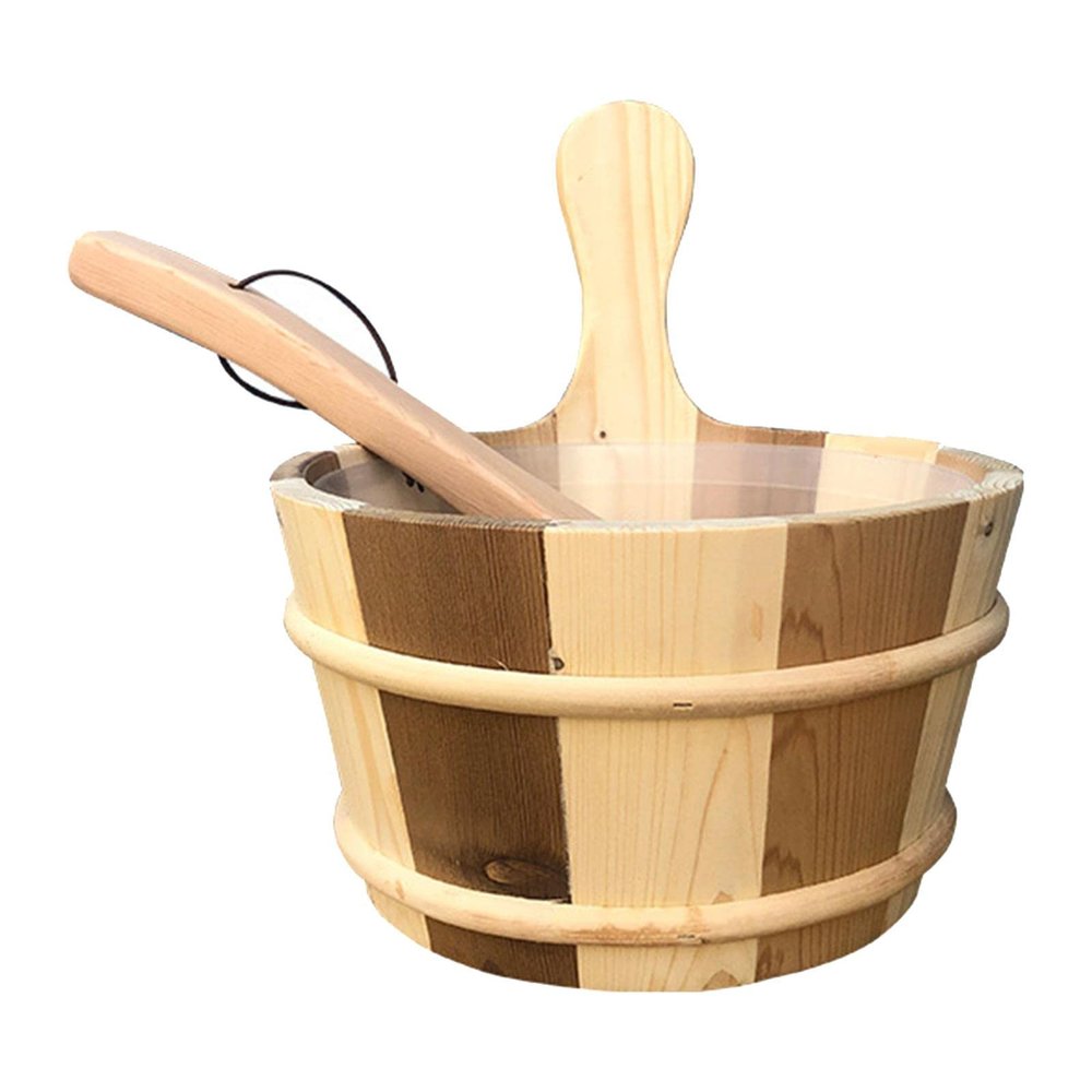 Duiaynke 4L Sauna Barrel and Ladle Steaming Tool, for Sauna Bath Spa Jacuzzi or Wine Bucket Set and Storage Planter (Wood Brown)