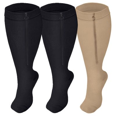 Hovershoes Plus Size Zipper Compression Socks for Women & Men (3 Pairs), Closed Toe Flight Socks for Walking, Running, Pregnancy, Travel