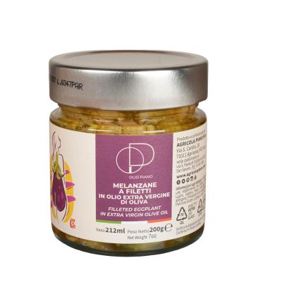Agricola Piano - Eggplants (Aubergines) in Oil | Eggplants (Aubergines) in Extra Virgin Olive Oil 212 ml  100% Italian, Ancient Recipe  Artisanal Production