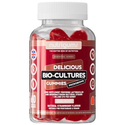 Bio-Cultures Microbiome Complex Gummy | 12 Multi-Strain Probiotics 1 Billion CFU | Acidophilus & Bifidobacterium | Strawberry Flavour | 60 Vegan Gummies | Support Wellbeing & Gut Heath by NUTRIGUMS