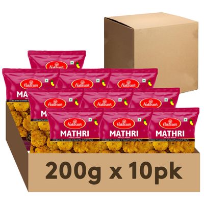 Haldirams Mathri 200g, Indian Snacks & Savouries - Namkeen - (Pack of 10)