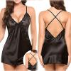 Nightgown Nightdress Home Set Mesh Pajamas Sling Sexy Lingerie Push up Bra Lingerie for Women Black view 2