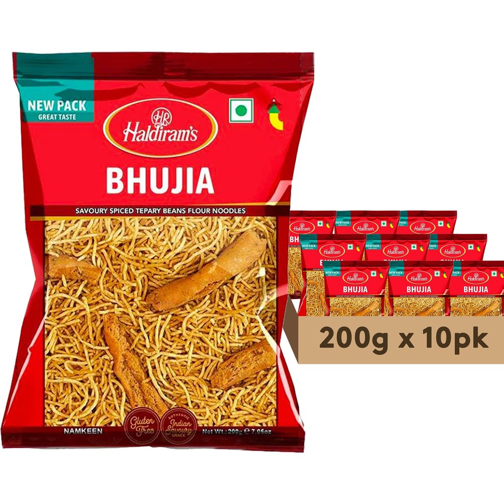 Haldirams Bhujia 200g, Indian Snacks & Savouries - Namkeen - (Pack of 10)