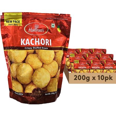 Haldirams Kachori 200g, Indian Snacks & Savouries - Namkeen - (Pack of 10)