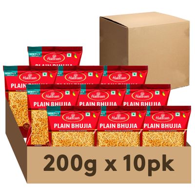 Haldirams Plain Bhujia 200g, Indian Snacks & Savouries - Namkeen - (Pack of 10)