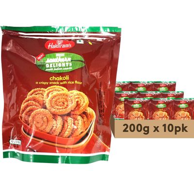 Haldirams Chakoli 200g, Indian Snacks & Savouries - Namkeen - (Pack of 10)