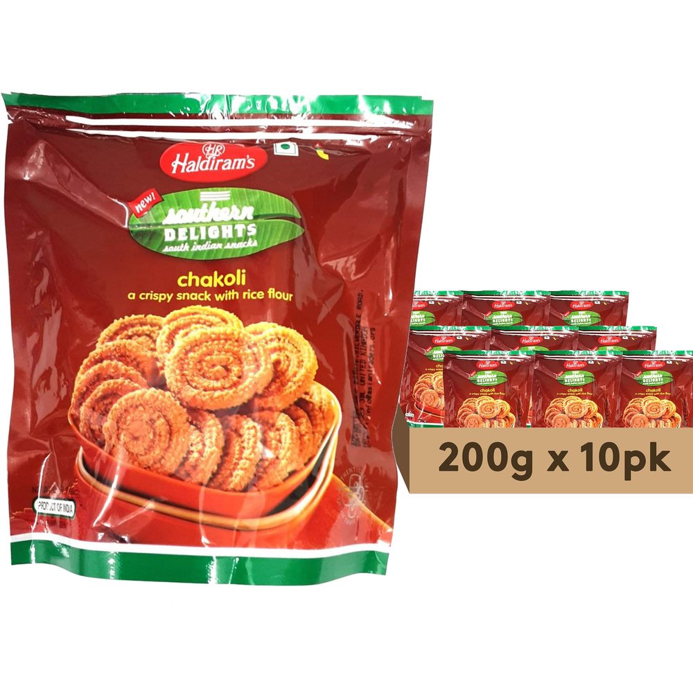 Haldirams Chakoli 200g, Indian Snacks & Savouries - Namkeen - (Pack of 10)