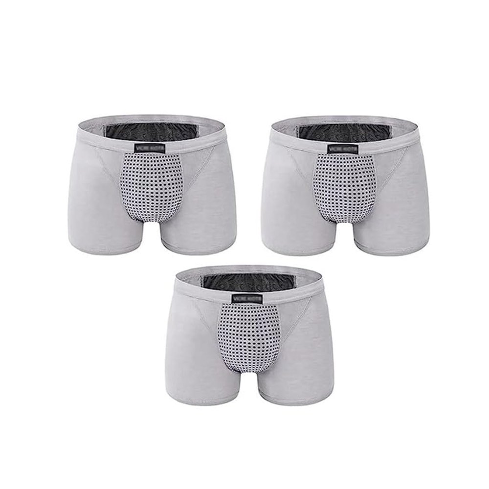 3 Packs Men Magnetic Therapy Health Care Underwear Tourmaline Enlargement Boxer Briefs for Improving Masculinity Panty (Color : Gray, Size : XXL)