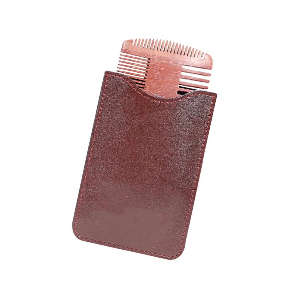 minkissy Wood Beard Comb Four-Sided Beard Styling Comb for Men with Leather Bag Fine and Coarse Teeth Moderate Spaced Toothed Random Style