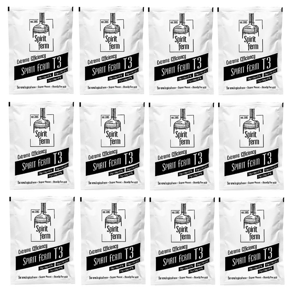 12 x Spirit Ferm T3  125g Turbo Distilling Yeast, Turbo Yeast for Sugar Wash, Yeast for Sugar or Fruit Fermentation, Vodka Yeast