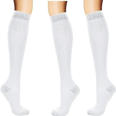 3 Pairs of Compression Socks Compression Socks Thrombosis Socks for Women Men for Sports Jogging Nurses Travelling Flight Running Tennis Travel Pregnancy Medical White