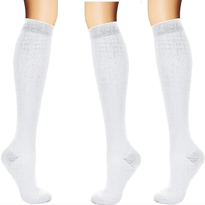 3 Pairs of Compression Socks Compression Socks Thrombosis Socks for Women Men for Sports Jogging Nurses Travelling Flight Running Tennis Travel Pregnancy Medical White