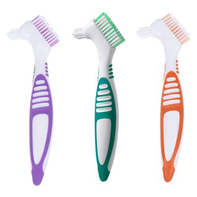 3Pcs False Teeth Brush Double Head Denture Cleaning Brush Set Dual Angled Hard Denture Cleaning Brush Useful Retainer Brush for Cleaning Retainers