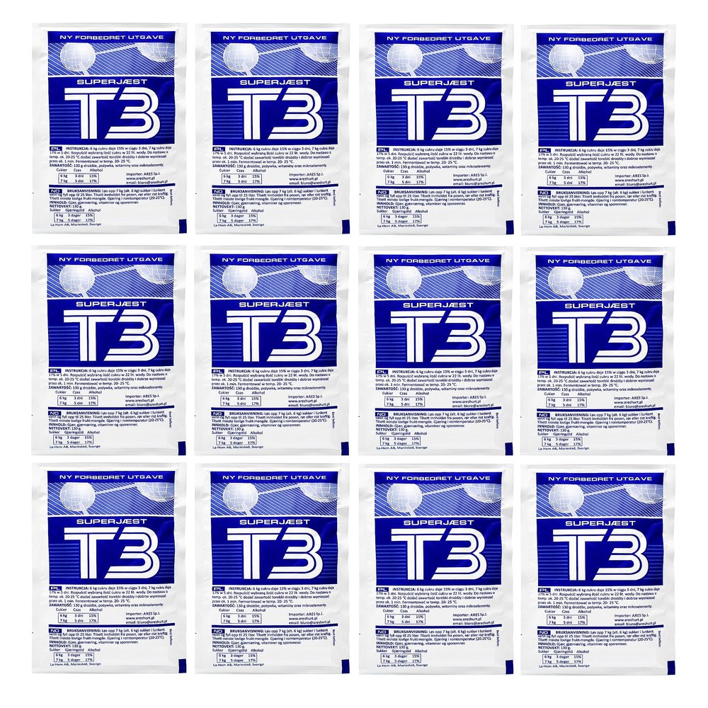 12 x Turbo Yeast - Turbo 3 130g T3, Yeast for sugar or fruit fermentation, Vodka Yeast, Mash Yeast, Rapid Yeast