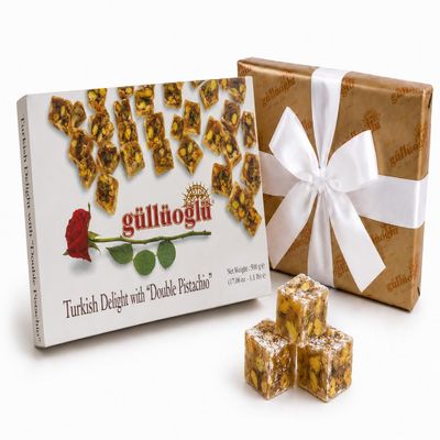 Gulluoglu Turkish Delight, 17.6oz - 500gr, daily fresh shipment from Istanbul/Turkey (Double Roasted Pistachio)