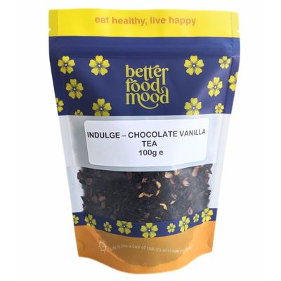 Better Food Mood Indulge - Chocolate Vanilla Black Tea with Raw Cacao Nibs 100g | Mood and Focus | Black Loose Leaf Assam Tea