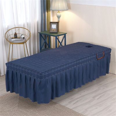 Highdi Massage Bed Cover with Face Hole, Washable Massage Bed Sheet Cover Beauty Massage SPA Couch Cover with Skirt All-round Wrap for 90cm or Less Massage Bed (70 * 185cm,navy blue)