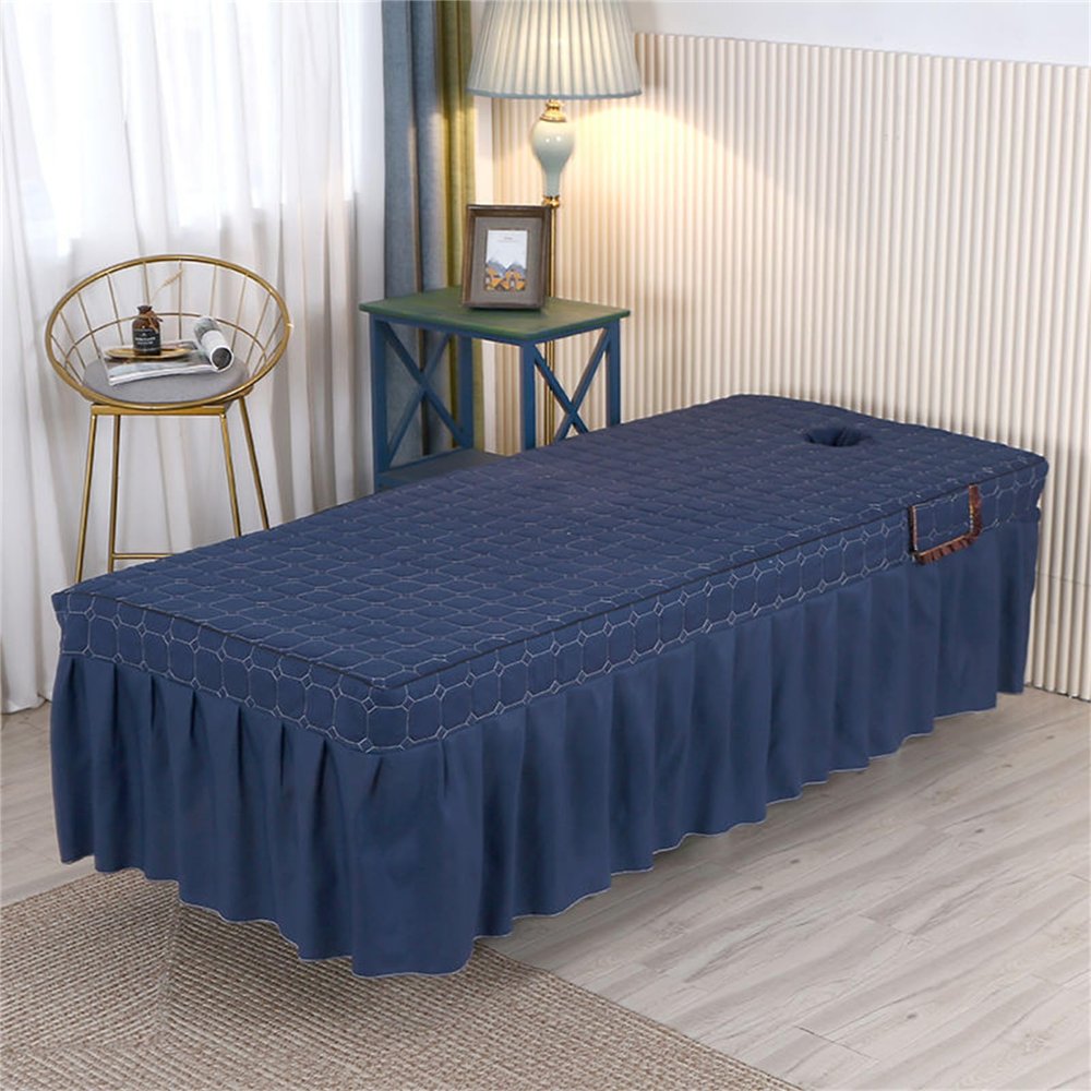 Highdi Massage Bed Cover with Face Hole, Washable Massage Bed Sheet Cover Beauty Massage SPA Couch Cover with Skirt All-round Wrap for 90cm or Less Massage Bed (70 * 185cm,navy blue)