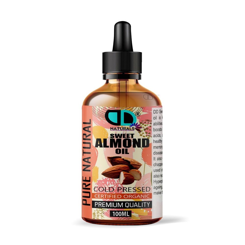 100ml Dropper | Pure Sweet Almond Oil, Carrier Oil for Aromatherapy, Massage, Moisturizing Suited to Dry Sensitive Skin, Hair, Nails Cuticles, Ears, Face Body Stretch Marks