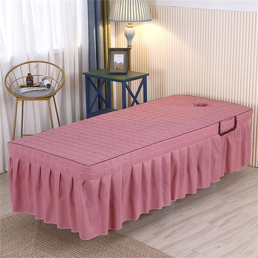 Highdi Massage Bed Cover with Face Hole, Washable Massage Bed Sheet Cover Beauty Massage SPA Couch Cover with Skirt All-round Wrap for 90cm or Less Massage Bed (70 * 185cm,Dark Pink)