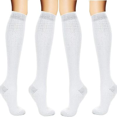 4 Pair of Compression Socks for Women Men, 15-20mmHg Support Socks Compression Socks Thrombosis Socks for Sports Flight Travel Travel Cycling Bicycle Running medi Nurse White