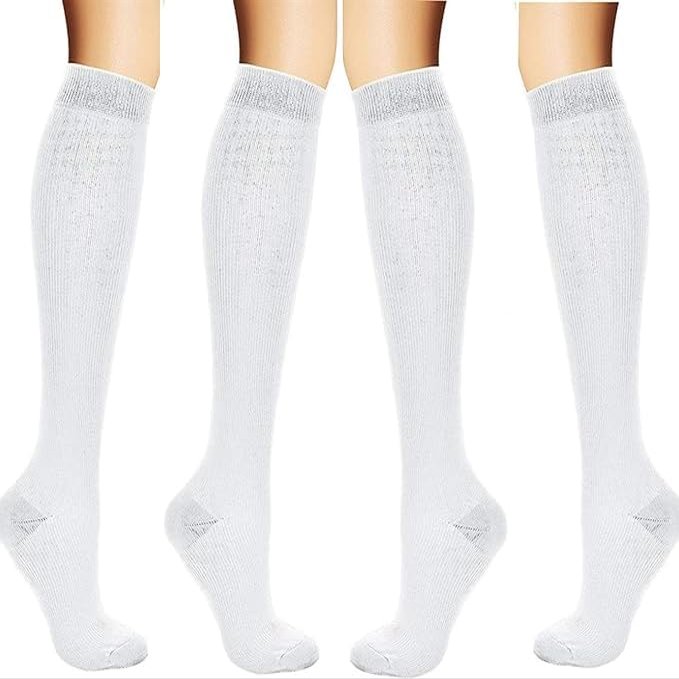 4 Pair of Compression Socks for Women Men, 15-20mmHg Support Socks Compression Socks Thrombosis Socks for Sports Flight Travel Travel Cycling Bicycle Running medi Nurse White