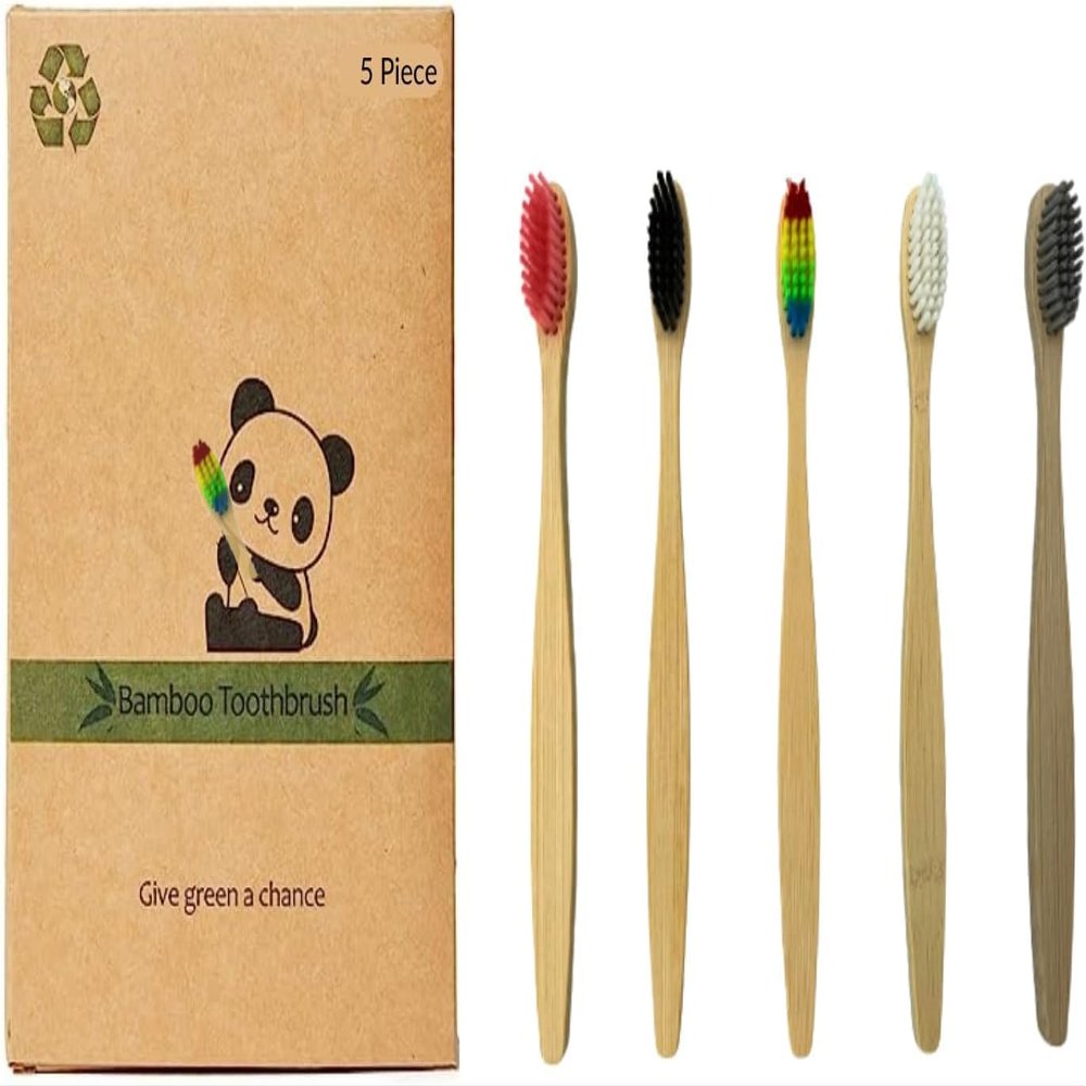 100% Natural Bamboo Toothbrushes - Premium & Classic Range, Soft Bristles, Biodegradable, Oral Care, Dental Hygiene, Fresh Breath, Healthy Teeth & Gums, Home, Hotels, Travel, Camping, Family Pack of 5