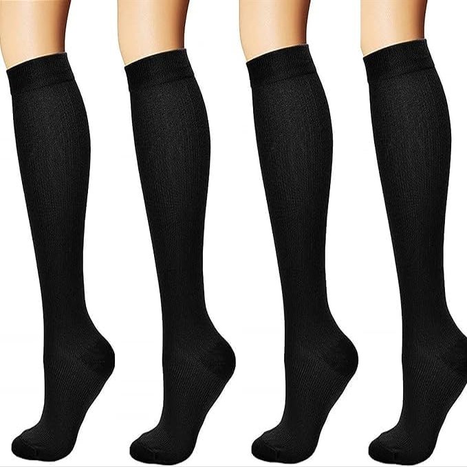 4 Pairs of Black Compression Socks/Compression Socks/Compression Socks/Stockings Compression/Running Socks/Thrombosis Socks/for Women Men, Sport, Flight, Travelling, Tennis & Everyday Life