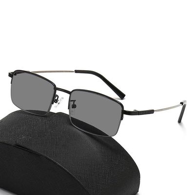WInara Progressive Multifocus computer glasses, Men's Half Frame reading glasses, Photochromic Presbyopia Sunglasses Anti UV (Color : Black, Size : +1.50)