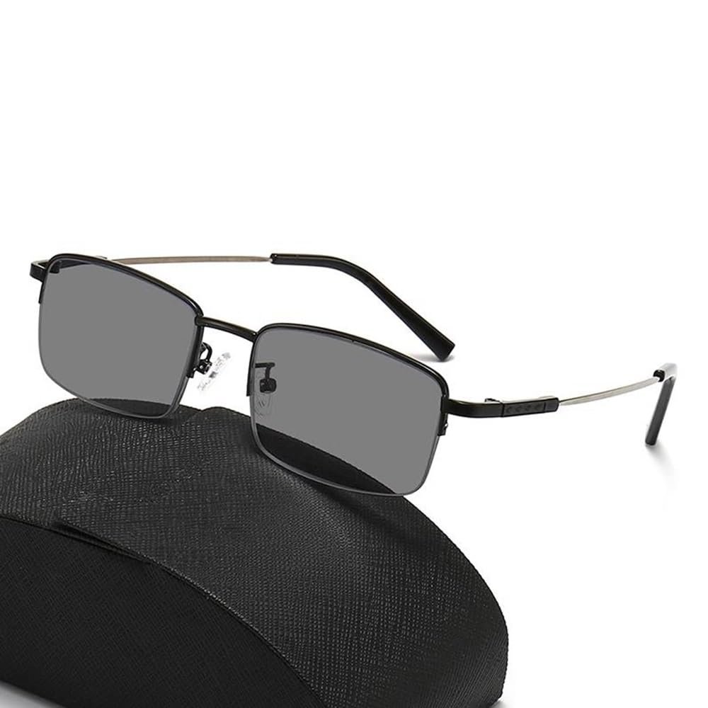 WInara Progressive Multifocus computer glasses, Men's Half Frame reading glasses, Photochromic Presbyopia Sunglasses Anti UV (Color : Black, Size : +1.50)