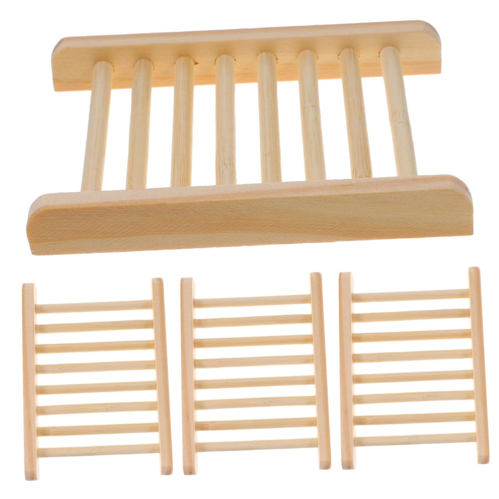 STOBAZA 4pcs Wooden Soap Holder Soap Dish Bathroom Holder Storage for Home Bath Draining Dish