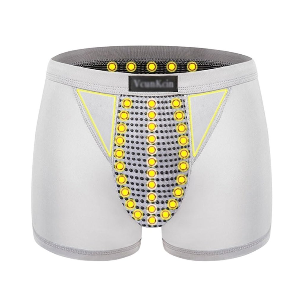 MECKOZ Men's Magnetic Therapy Health Care Underwear Tourmaline Protect Prostate Boxer Briefs Promotes Secondary Growth 3 Pack(Gris,XL)