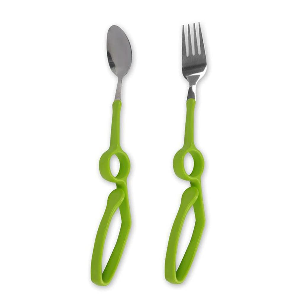 Adaptive Eating Utensils Elderly Anti-shake Easy Grip Curved Handle Spoon and Fork Cutlery Set Adaptive Dining Aid Tablewares for Parkinson Disability Arthritis,2pcs