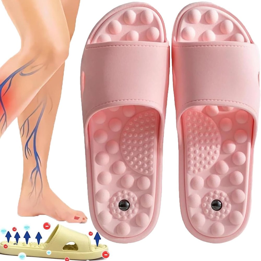 Far Infrared Ionictitan Heightening Shape Massage Slippers, Acupressure Foot Massage Slippers, Reflexology Foot Massager Tools, Reflexology Acupressure Sandals for Men Women (Color : Pink, Size : 40