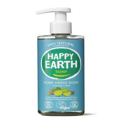 Happy Earth Hand Soap Liquid Hand Soap with Pump 100% Pure Natural & Vegan Ingredients Cedar Lime 300 ML