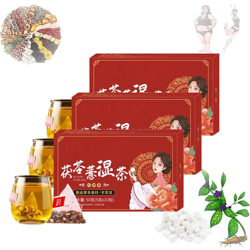 Body Dampness Clearing Herbal Tea, Dampness Removing Tea, Fu Ling Yi Shi Cha, Herbal Stone Clearing Tea, Liver Care Tea From China, 18 Flavors Liver Care Tea 10packs/ Box (3pcs)